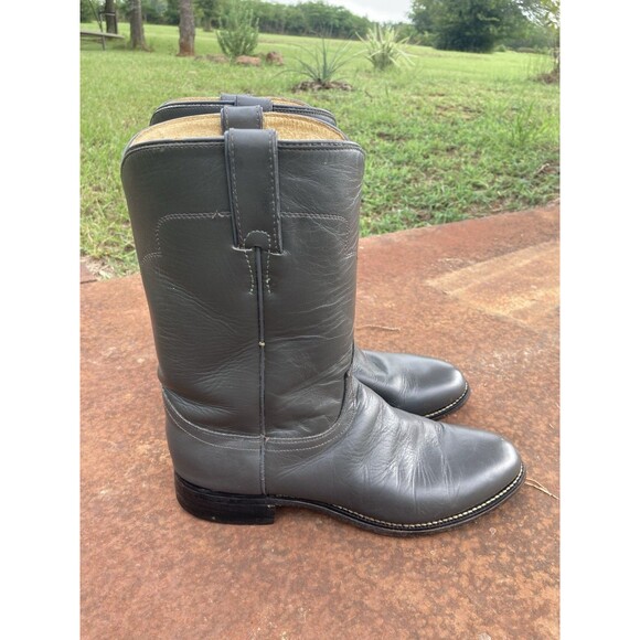 TONY LAMA Mens Boots 8.5 D Gray All Leather Ropers Cowboy Western 7703M Vintage - Picture 4 of 12